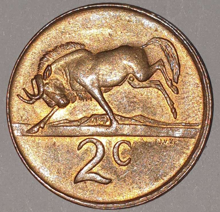 1989 - 2 CENT COIN (TWO CENT COIN) - RSA - BRONZE - KM#83 - BILINGUAL LEGEND - WILDEBEEST